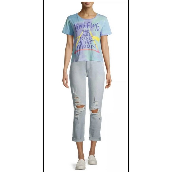 Pink Floyd Large (11-13) Official The Dark Side of The Moon Tie Dye Crop T-Shirt - Picture 1 of 5